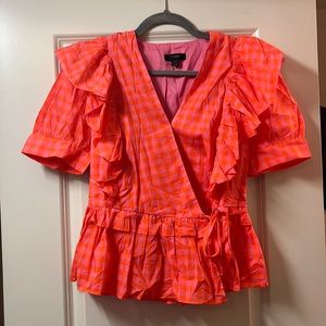 Jcrew ruffle gingham wrap shirt, size xsmall